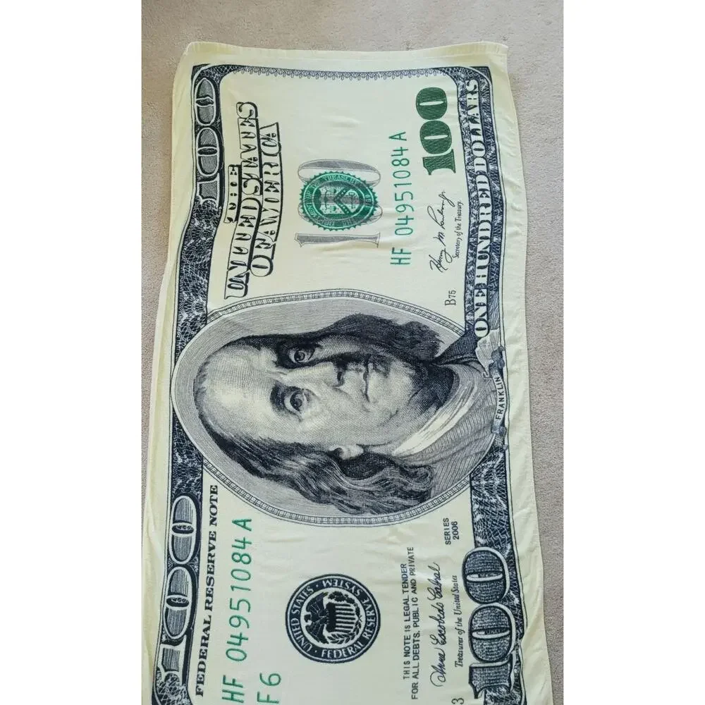 Oversized Benjamin Franklin $100 Bill Towel Beach Bath
